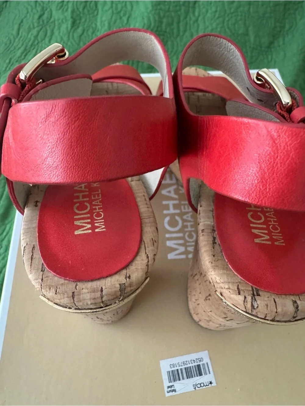 MICHAEL Michael Kors Red Leather Cork Wedge Sandals